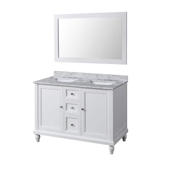 Direct vanity sink Classic 48 in. W x 23 in. D x 32 in. H Bath Double Vanity in White with White Carrara Marble Top and Mirror