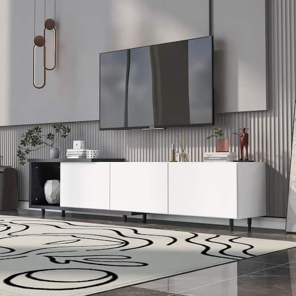 Harper & Bright Designs White High Gloss Wood Extendable TV