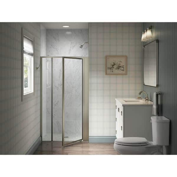 Attend 39 in. W x 69 in. H Pivot Framed Shower Door in Nickel