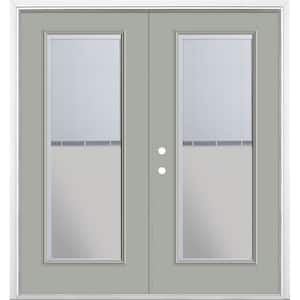 72 in. x 80 in. Silver Cloud Fiberglass Prehung Right-Hand Inswing Mini Blind Patio Door with Brickmold, Vinyl Frame