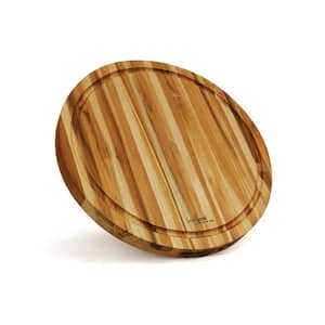 15.8 in. x 15.8 in. Round Teak Wood Reversible Chopping Serving Board Cutting Board with Juice Groove
