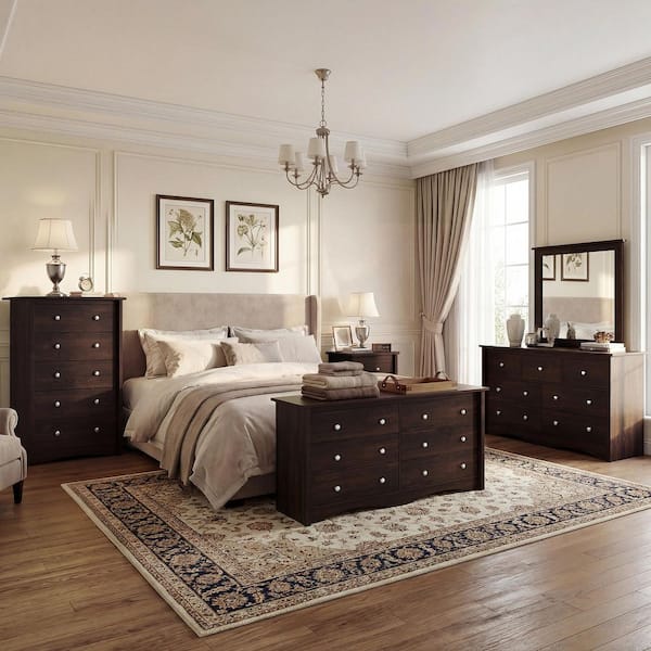 LACOO Creaser 47.2 in. Brown MDF Dresser for Bedroom, Wide Chest of Drawers with 6-Wood Dresser Drawers V-WD-0912-8
