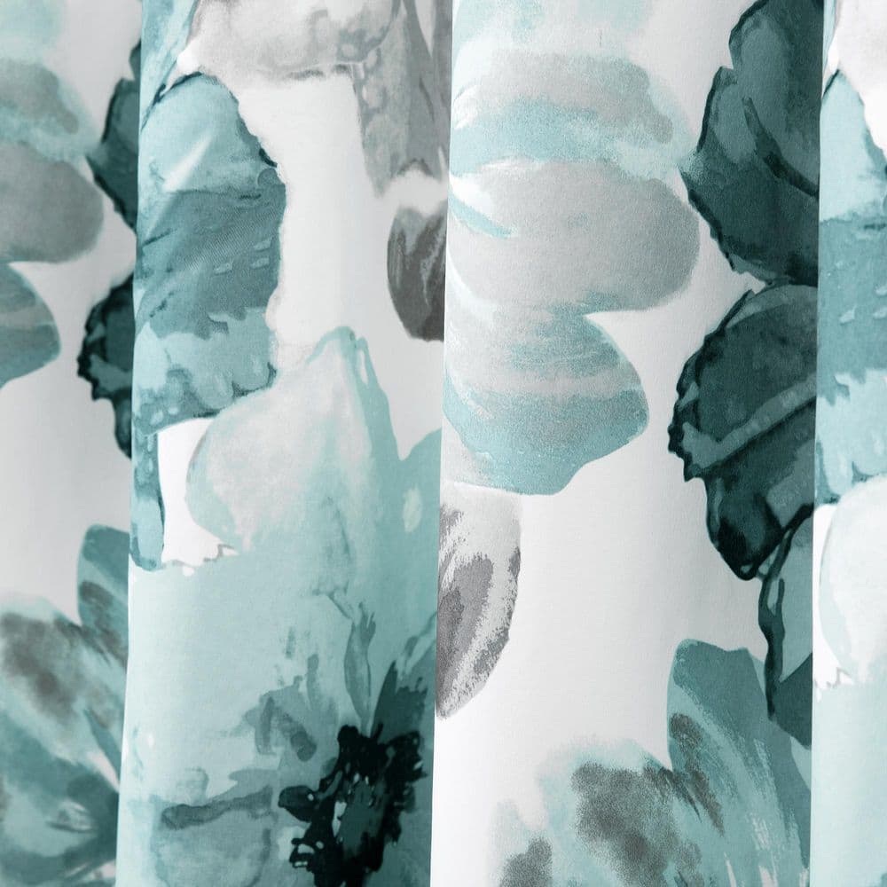 Leah Blue Floral Polyester Light Filtering Curtain Panels
