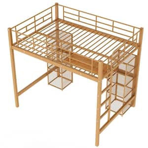 Brown Full Size Metal Platform Bed with Desk and Bookshelf