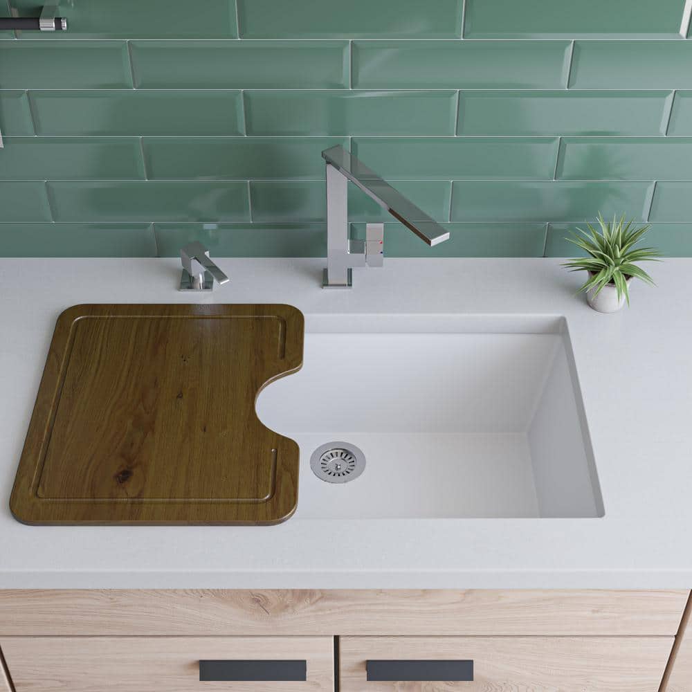 White 30'' Undermount Single Bowl Granite Kitchen Sink