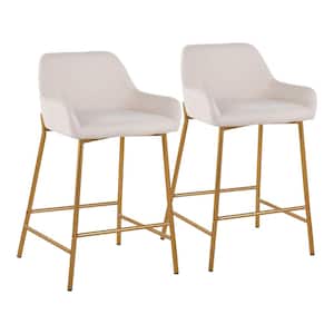 Daniella 33 in. Fixed-Height Cream Fabric and Gold Steel Counter Height Bar Stool (Set of 2)
