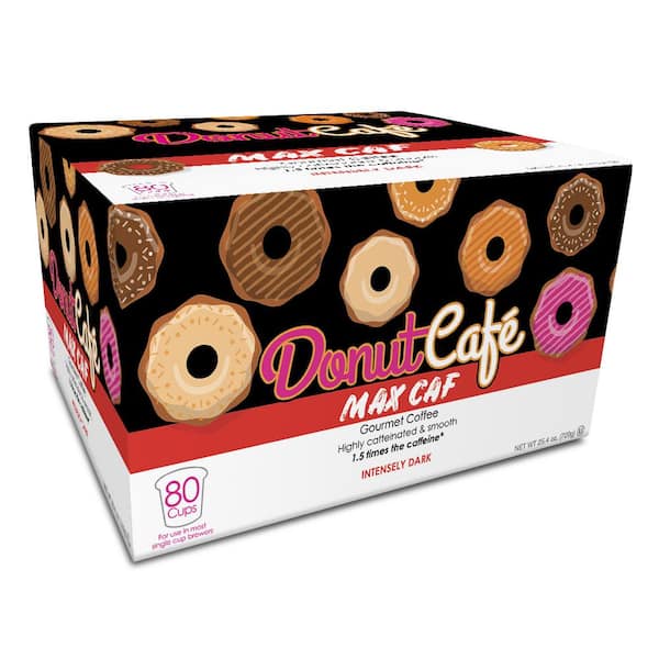 Donut Cafe Coffee Pods for Keurig K-Cup Brewers, Intensely Dark, Max Caffeine, 80 Count