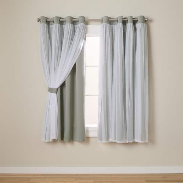 EXCLUSIVE HOME Talia Soft Grey Solid Lined Room Darkening Grommet Top Curtain, 52 in. W x 63 in. L (Set of 2)