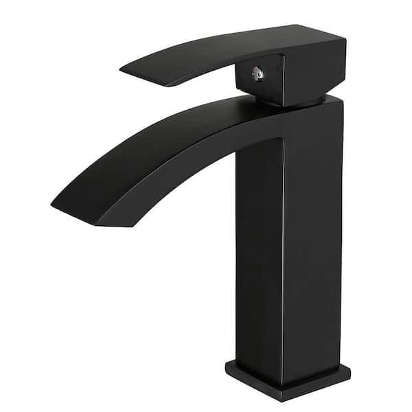Unbranded Waterfall Single Handle Bathroom Faucet, Balck Single Hole Bathroom Sink Faucet in Matte Black