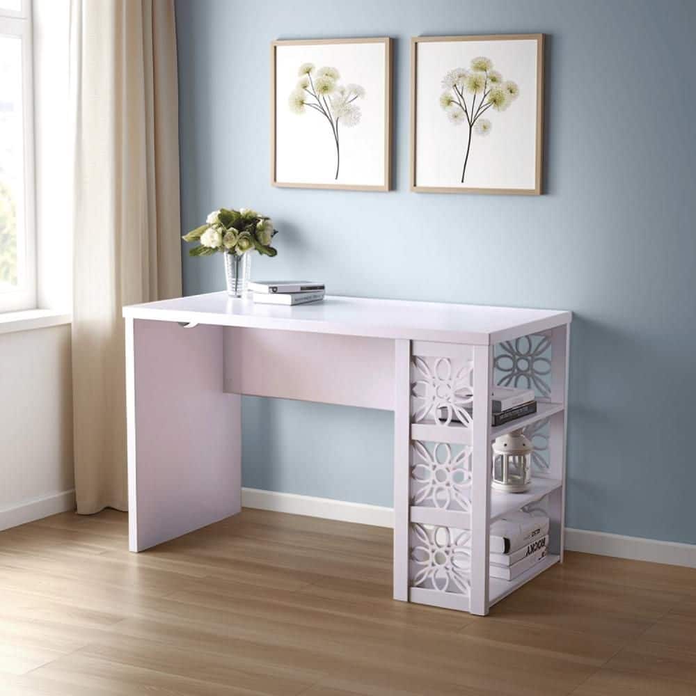 Mordern 47.25 in. Rectangular White Wood Writing Desk with 3-Storage Shelves
