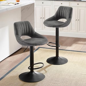 Retro 33.86 in. Height Gray Faux Leather Swivel Adjustable Height Low Back Bar Stools with Metal Frame (Set of 2)