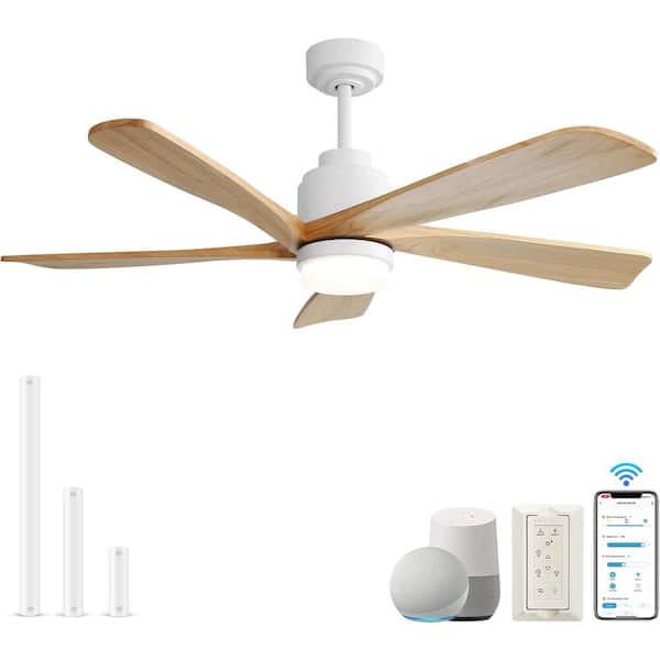 52 in. Indoor Integrated LED Smart White Ceiling Fan with Light Kit and Remote Control Included
