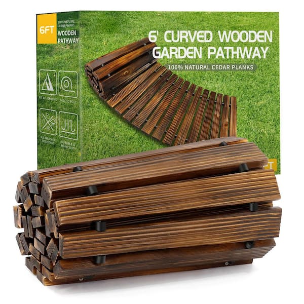 Unbranded 6 ft. Cedar Wooden Garden Pathway, Outdoor Roll Out Curved Walkway, Weather-Resistant Roll Up Beach Wood Road Floor