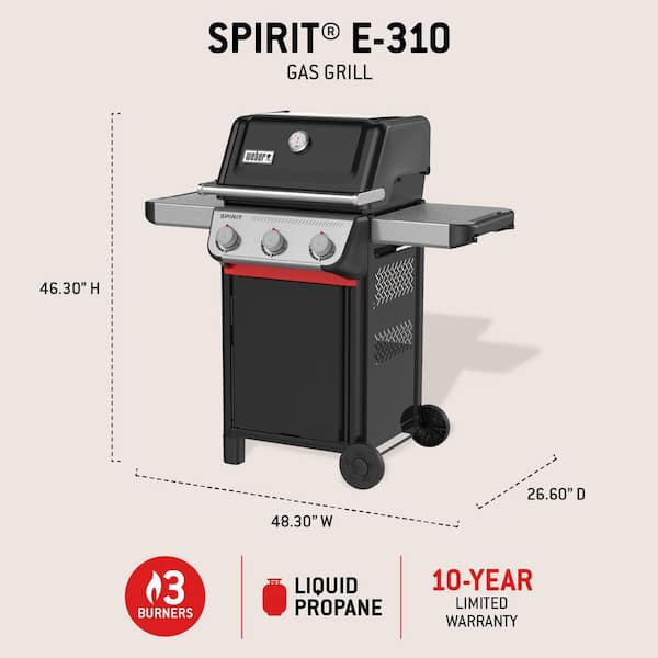 Weber Spirit E-310 3-Burner Liquid Propane Gas Grill in Black with