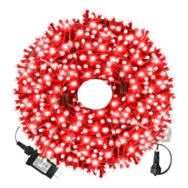 300 Lights 105 Ft. Indoor/Outdoor Plug-in LED Fairy Christmas String Lights, End-to-End Plug, 8 Modes for Garden, Red