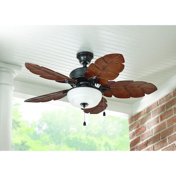 Palm Cove 44 in. Indoor/Outdoor LED Natural Iron Ceiling Fan with Light Kit, Downrod and Reversible Motor