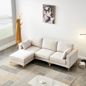 93 in. Square Arm 4-Seater Convertible Sofa in Beige