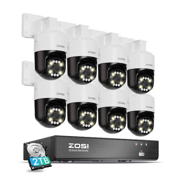 4K UHD 8-Channel 2TB POE NVR Security System with 8-Wired 8MP 360° PTZ Outdoor Cameras, AI Person Vehicle Detection