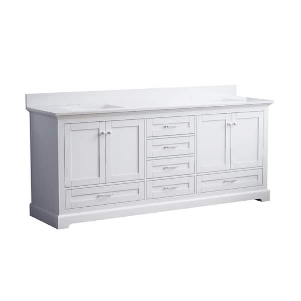 80 in. D x 22 in. W x 34 in. H Solid Wood Double Sink Bath Vanity in White with White Cultured Marble Top