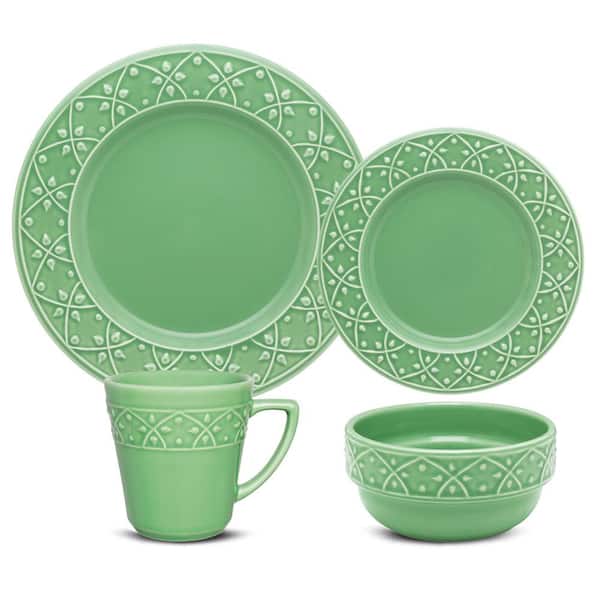 Manhattan Comfort Mendi Green 32-Piece Casual Green Earthenware Dinnerware Set (Service for 8)