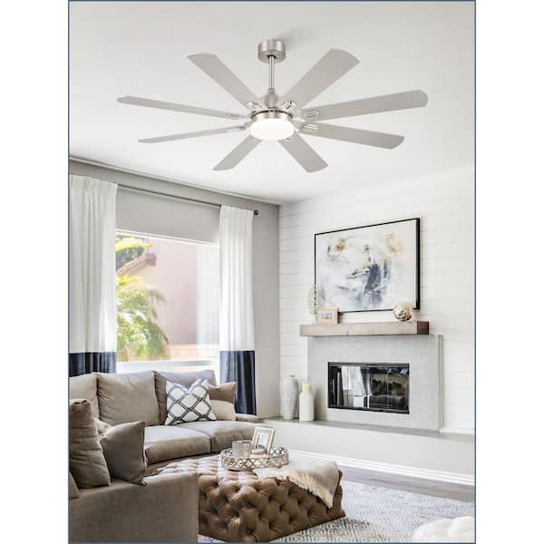 62 in. Outdoor/Indoor Nickel Downrod Mount Ceiling Fan with Light,Dual-Finish Blades,Remote Control, 6-Speeds, 3CCT