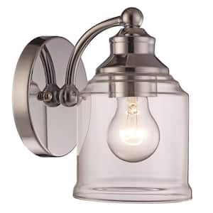 5 in. 1-Light Polished Chrome Wall Sconce with Clear Glass Shade