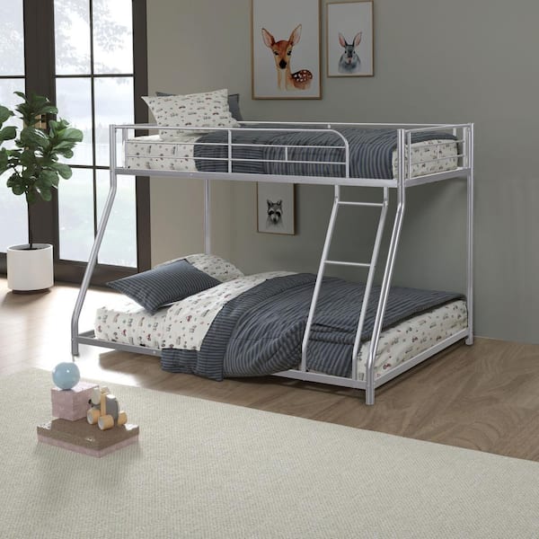 Furniture of America Beck Silver Twin Over Full Bunk Bed with Full Metal Construction