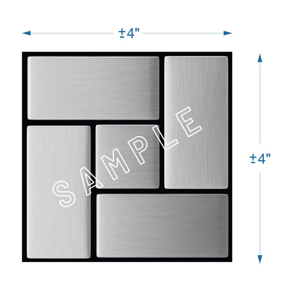 SpeedTiles (Sample) California Silver Stainless Steel 4-in x 4-in Brushed Metal Basketweave Mosaic Peel and Stick Wall Tile | ID677-1/SAM