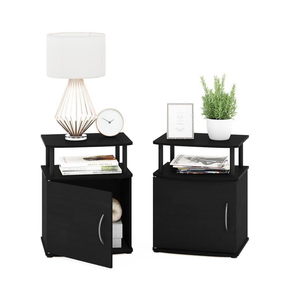 Sleek Black Engineered Wood End Table with Storage - Set of 2