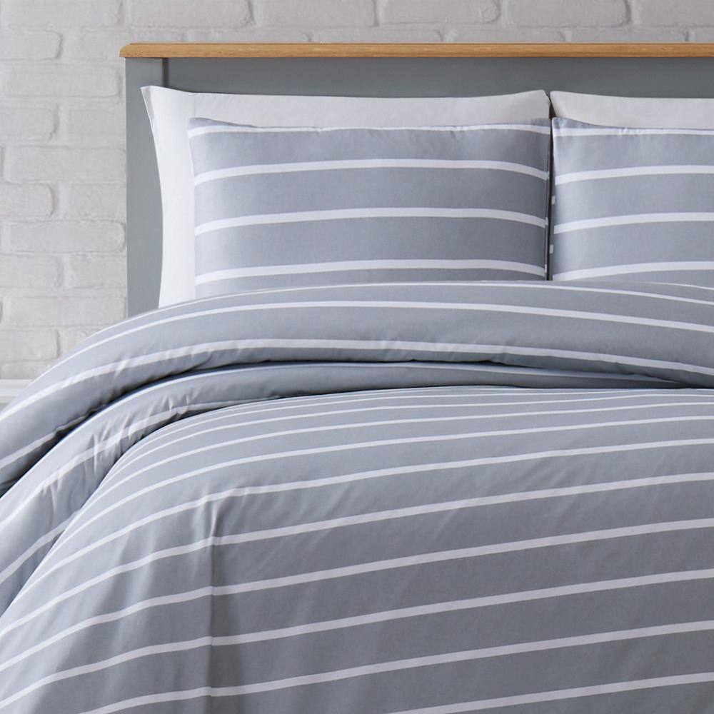 Gray Full/Queen Microfiber Modern Stripe Duvet Cover Set