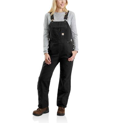 Women's Small Cotton Black Quilt Lined Washed Duck Bib Overall