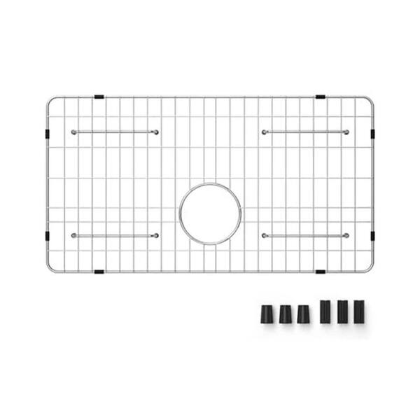 26 in. L x 14 in. W Sink Grid with Protectors for Single Bowl Stainless Steel Kitchen Sink Rear Drain Silver
