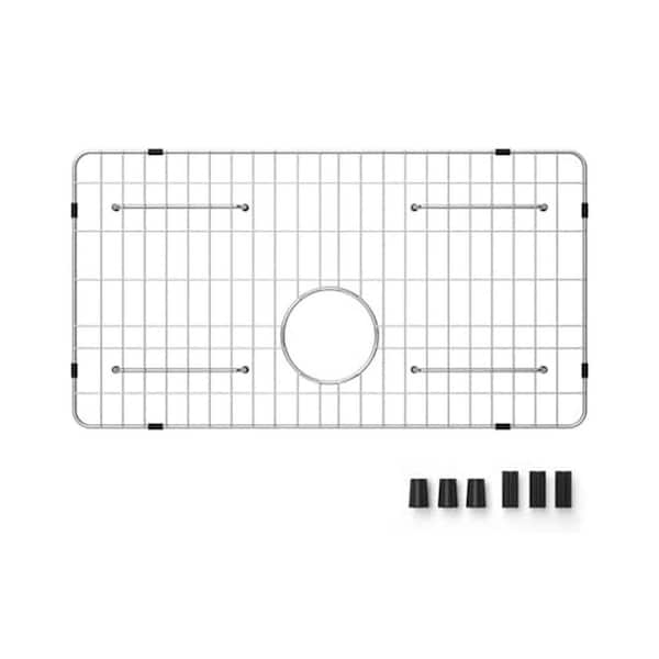 26 in. L x 14 in. W Sink Grid with Protectors for Single Bowl Stainless Steel Kitchen Sink Rear Drain Silver