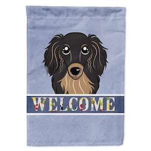 28 in. x 40 in. Polyester Longhair Black and Tan Dachshund Welcome Flag Canvas House Size 2-Sided Heavyweight