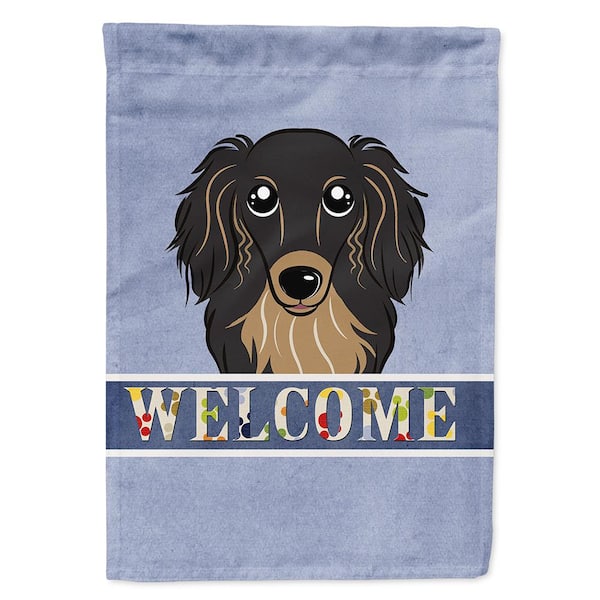 Caroline's Treasures 28 in. x 40 in. Polyester Longhair Black and Tan Dachshund Welcome Flag Canvas House Size 2-Sided Heavyweight