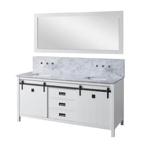 Da Vinci Premium 72 in. W x 25 in. D x 32 in. H Double Bath Vanity in White with White Carrara Marble Top and Mirror