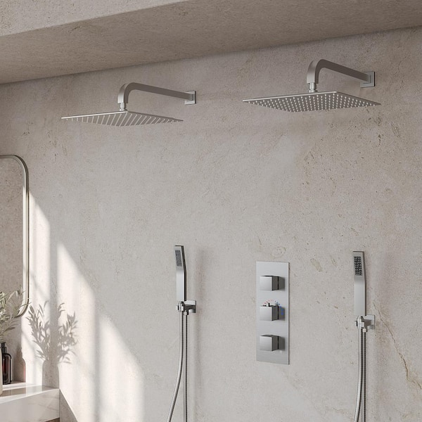 ZenithRain Shower System 8-Spray 12 in. Dual Wall Mount Fixed and Handheld Shower Head 2.5 GPM in Brushed Nickel