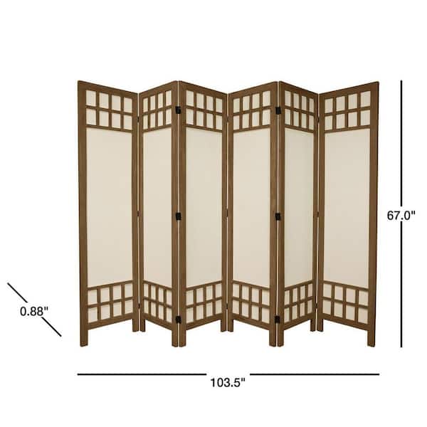 5.5 ft. Burnt Grey Muslin Window Pane 6-Panel Room Divider