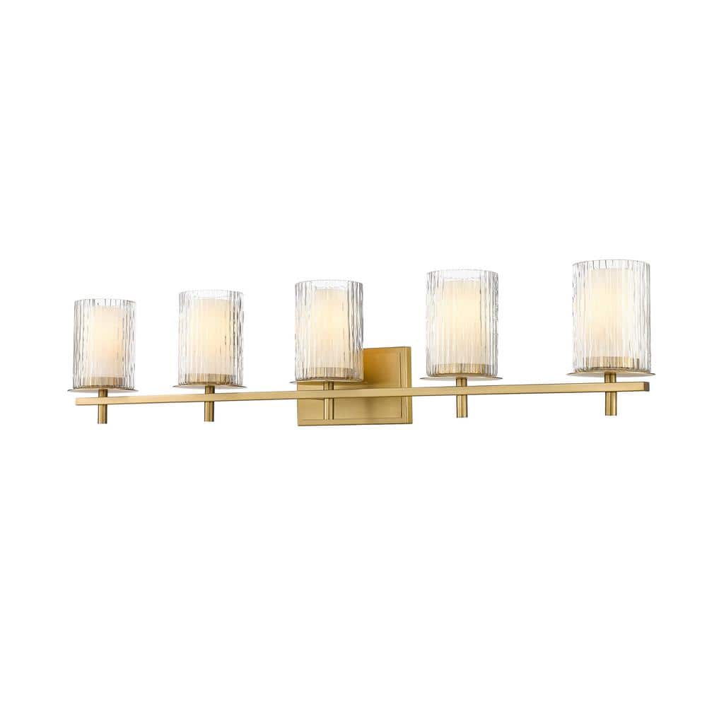 Grayson 40 in. 5-Light Modern Gold Vanity Light with Clear Etched Opal Glas
