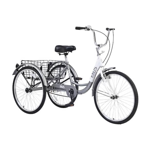 Sudzendf 26 in. Silver Tricycle 3-Wheel Cruiser Bicycle with Large Shopping Basket