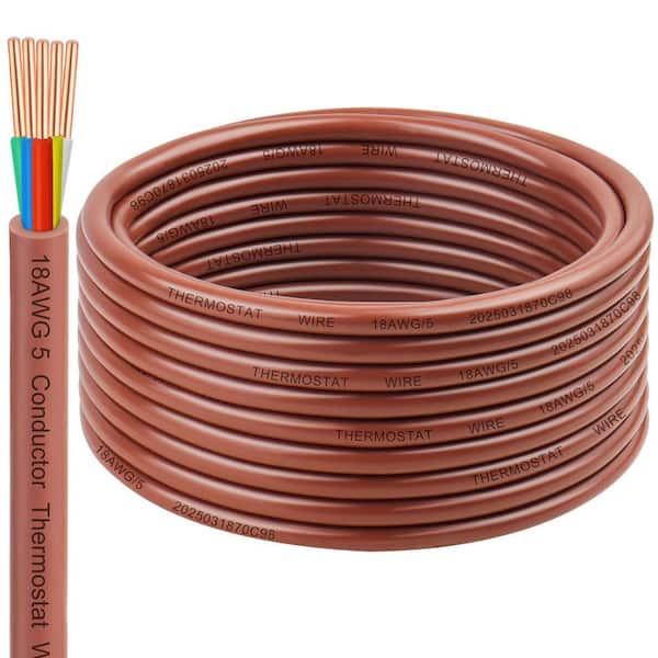 25 ft. 18AWG/5 Solid Copper Multi-Color Low Voltage Thermostat Wire for HVAC Alarm Systems, Doorbells