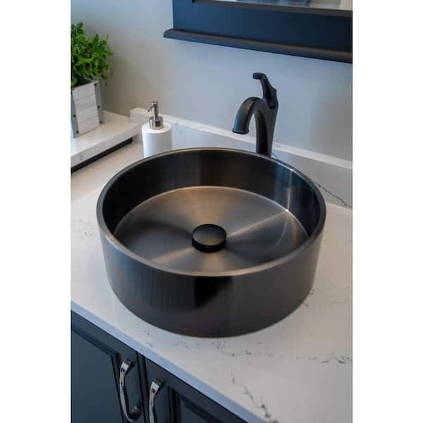 Eden Bath Black Stainless Steel Round Vessel Sink with Drain