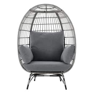 Lucinda 40 in. W Grey Oversized Wicker Egg Chair, Indoor/Outdoor Patio Chair with Charcoal Cushions