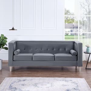 83.5 in Wide Square Arm Velvet Rectangle Sofa in. Gray