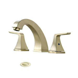 8 in. Widespread Double Handle Mid Arc Bathroom Faucet with Pop-Up Sink Drain in Brushed Gold