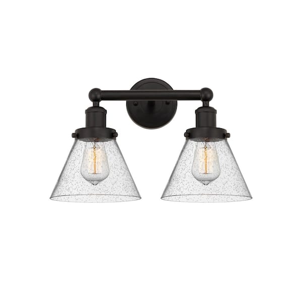 Cone 15.5 in. 2 Light Oil Rubbed Bronze, Mercury Vanity Light with Bronze Glass Shade