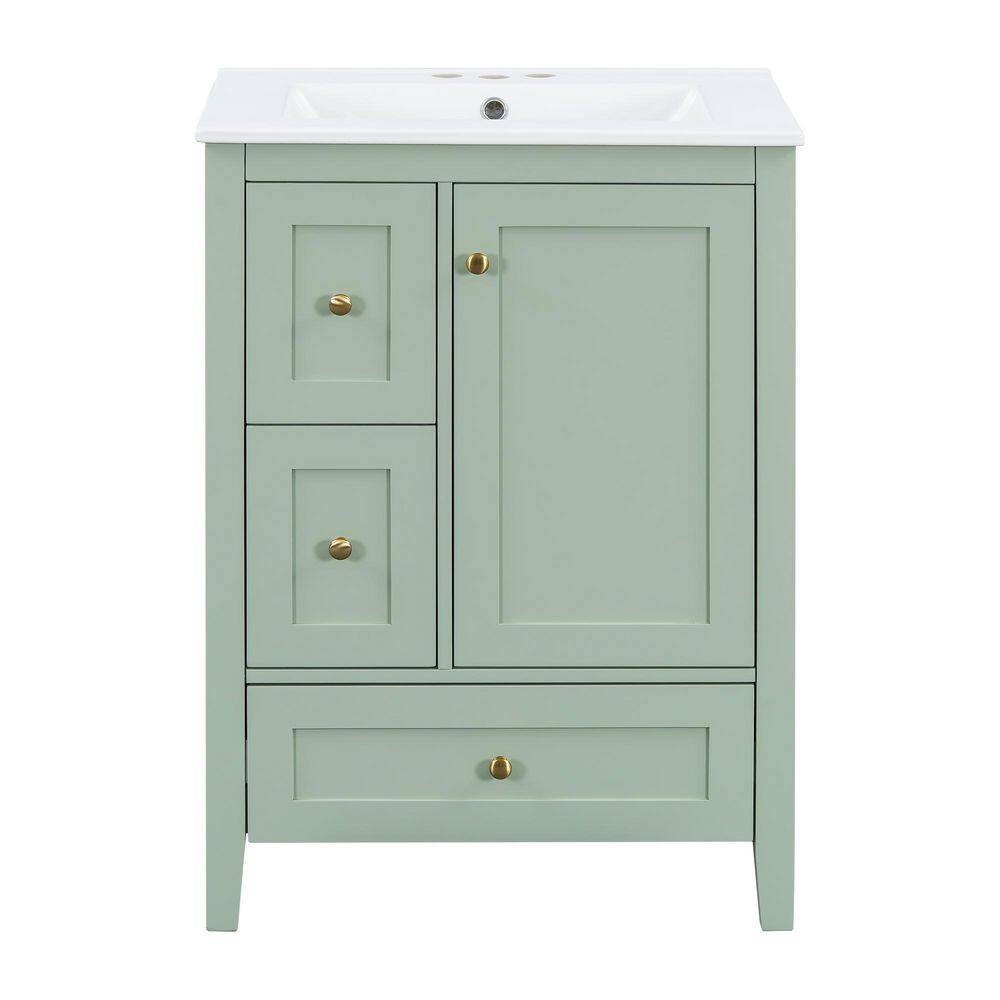 24 in. Freestanding Green Bath Vanity with White Ceramic Top Unassembled price history on PriceWatchPro