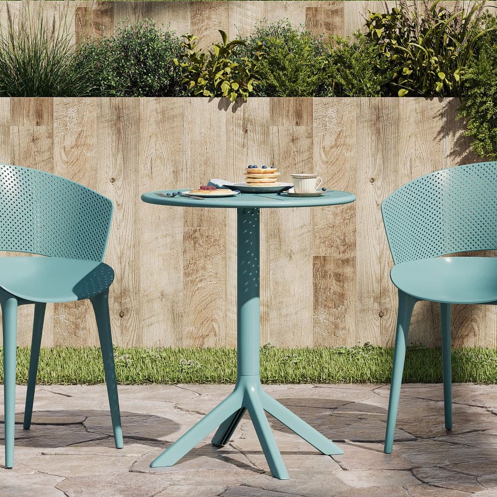 Mateo Modern Sky Blue Round Plastic Patio Outdoor Bistro Table Lightweight Design