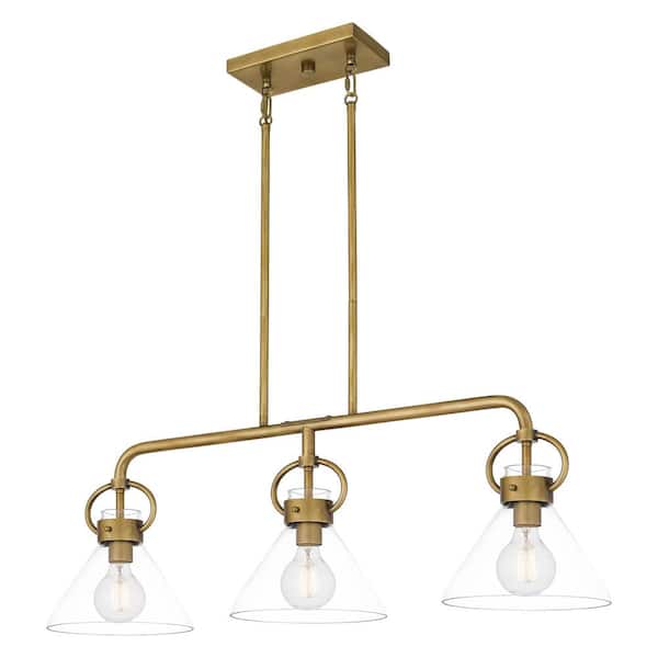 Quoizel Webster 3-Light Weathered Brass Island Light with Clear Glass