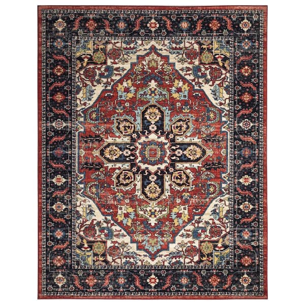 Eden Collection Antique Medallion Rust 8 ft. x 10 ft. Machine Washable Traditional Indoor Area Rug